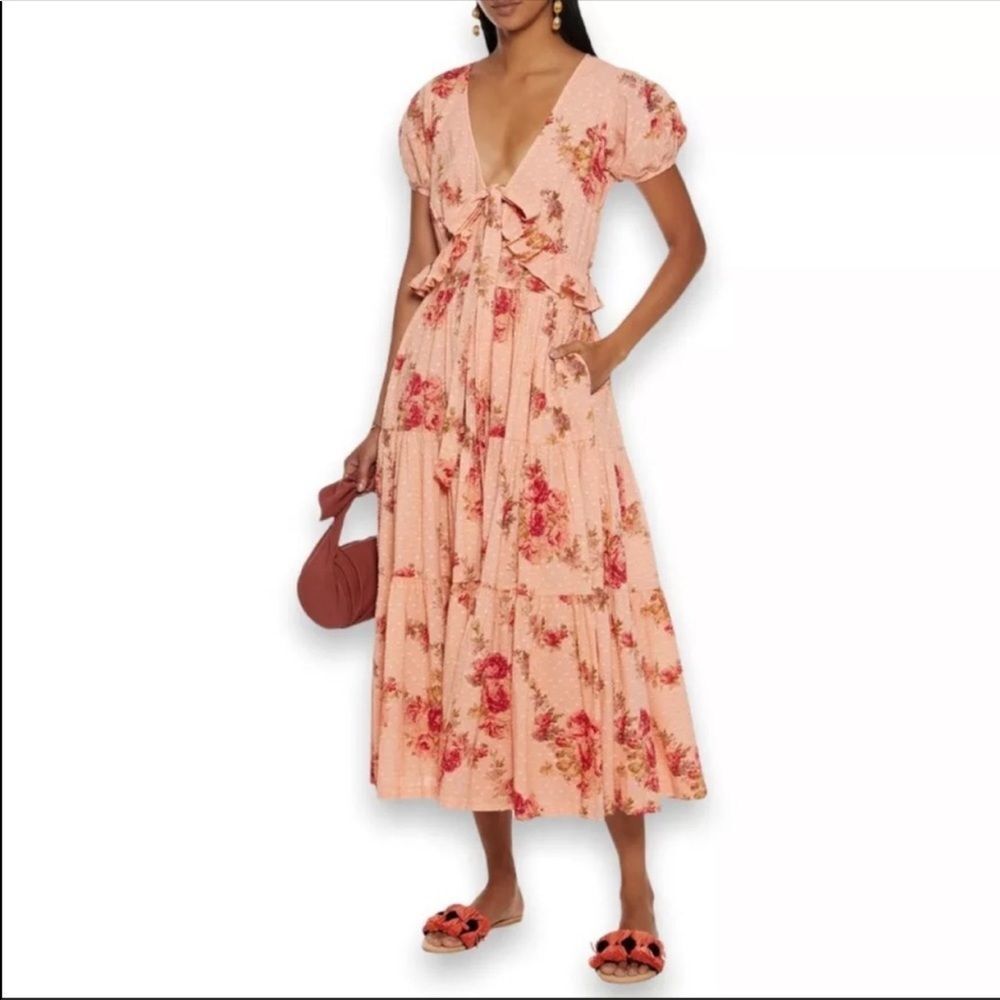 New Free People x LOVESHACKFANCY Carrolton Tiered Floral Maxi Dress sz 4 - Picture 2 of 3